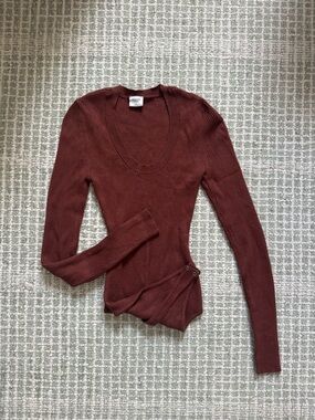 Ribbed Scoop Neck Long Sleeve Body Suit